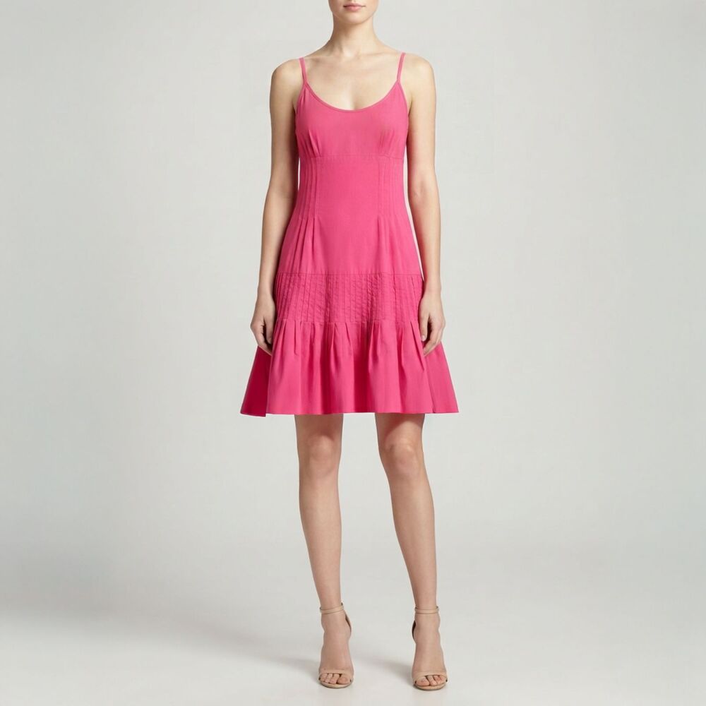 Elie Tahari Hot Pink Pleated Hem Sundress Spaghetti Strap Size 6